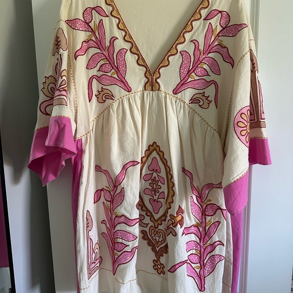 Vibrant Pink and Cream Embroidered Mini Dress - Picture 5 of 8